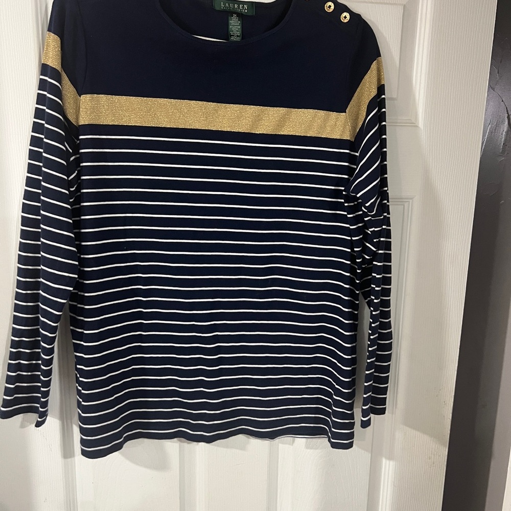 Ralph Lauren Navy and Gold Striped Shirt